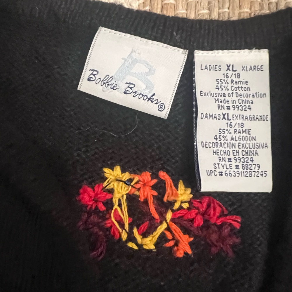 Bobbie Brooks Black Knit with Colorful Floral Design - Picture 4 of 13